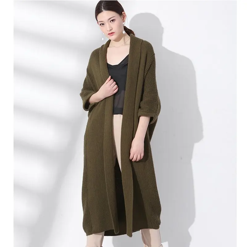 Spring new temperament commuter loose sweater cardigan female long solid color wild knitted loose coat 17065