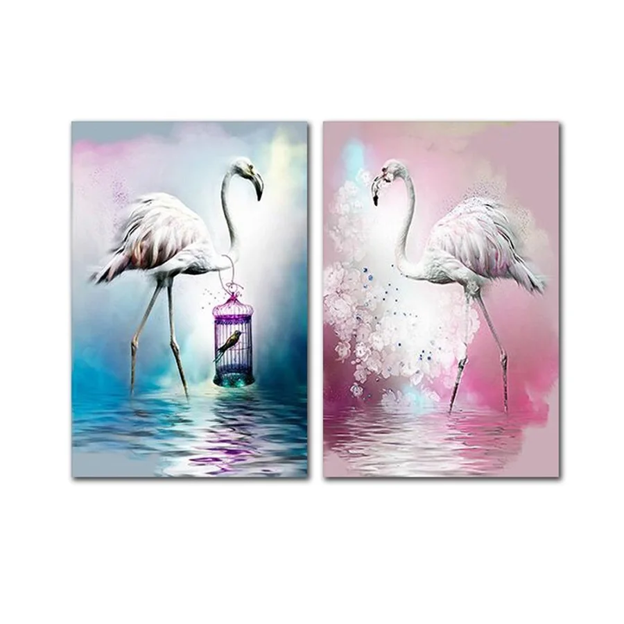 

AtFipan Modern Watercolor Flamingo Living Room Decorative Painting Unframed Canvas Picture Modular Wall Art Poster and Prints