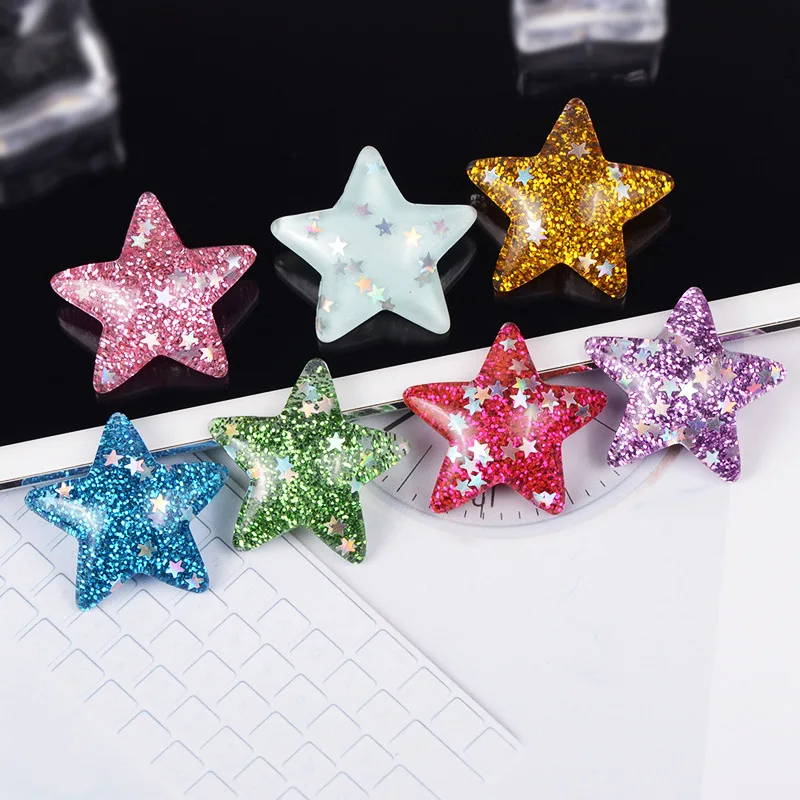 

50pcs 32mm Kawaii Resin Glitter Five-Pointed Star Flatback Cabochon For Kids Hair Bow Scrapbooking DIY Decoration Craft Favor