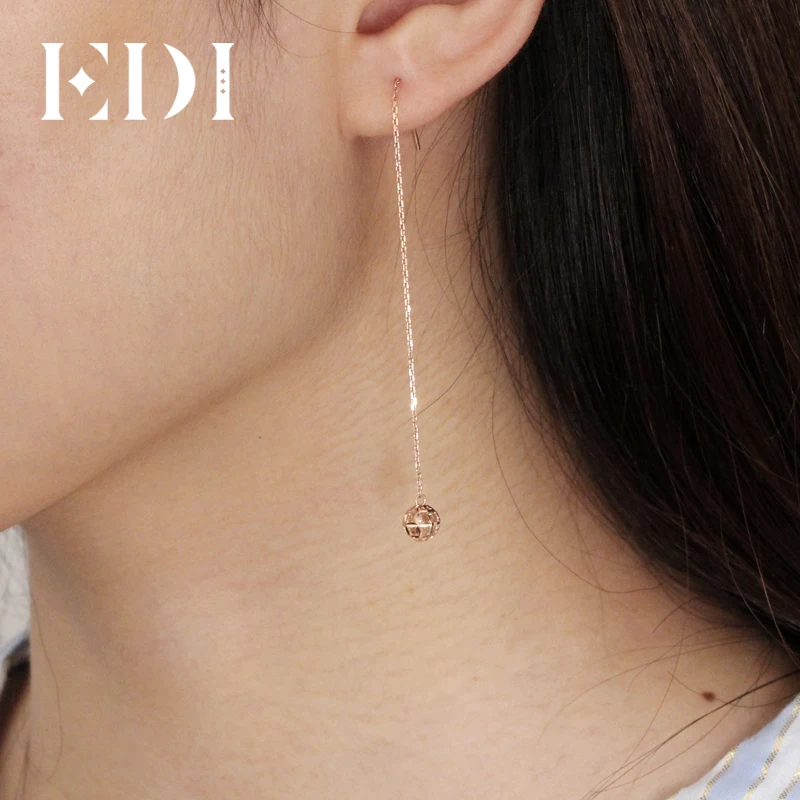 Женские серьги-подвески EDI простые серьги из розового золота 18 К с полым шариком в