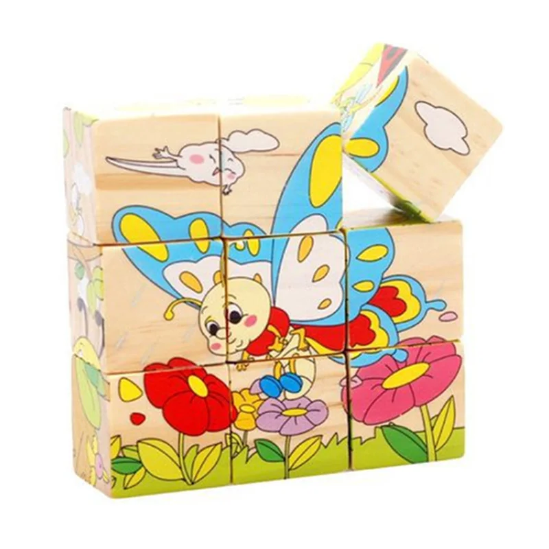 Деревянная шестисторонняя картина-пазл 3D Мультяшные животные Детский