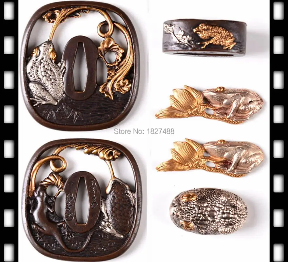 Отличная тема лягушки Металлические ремесла аксессуары для мечей Tsuba menumi Fuchi Kashira