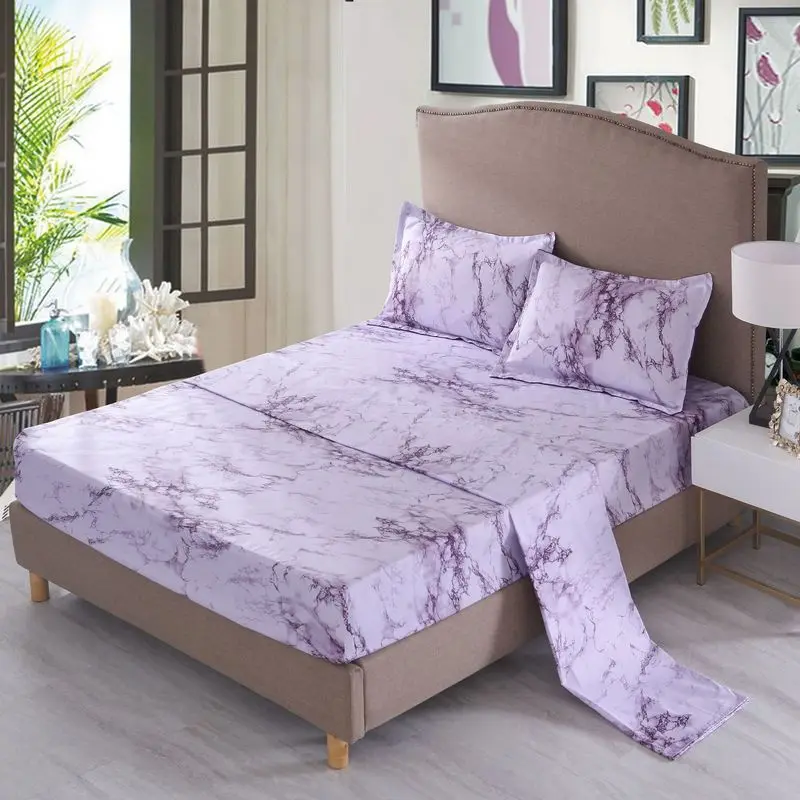 Комплект постельного белья из 4 предметов простыня с черным рисунком 1 + натяжкой