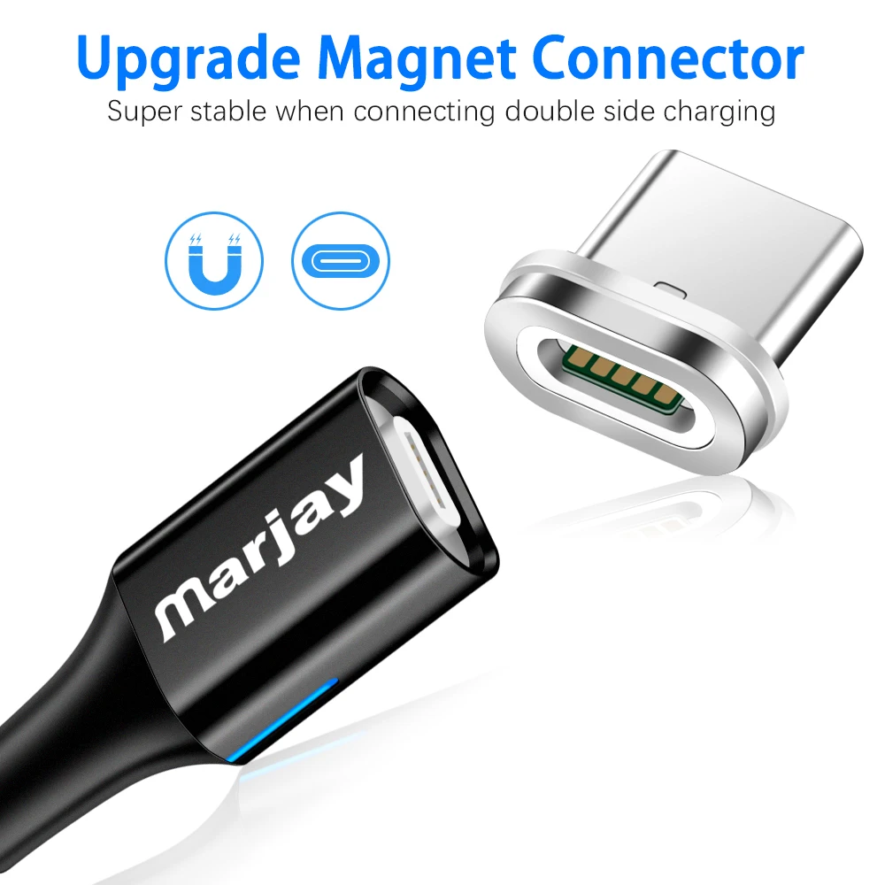 Marjay Магнитный светодиодный светильник type C 3A usb type C кабель USB C Быстрая зарядка QC 3,0 зарядное устройство type-c кабель для samsung S10 S9 Xiaomi 9