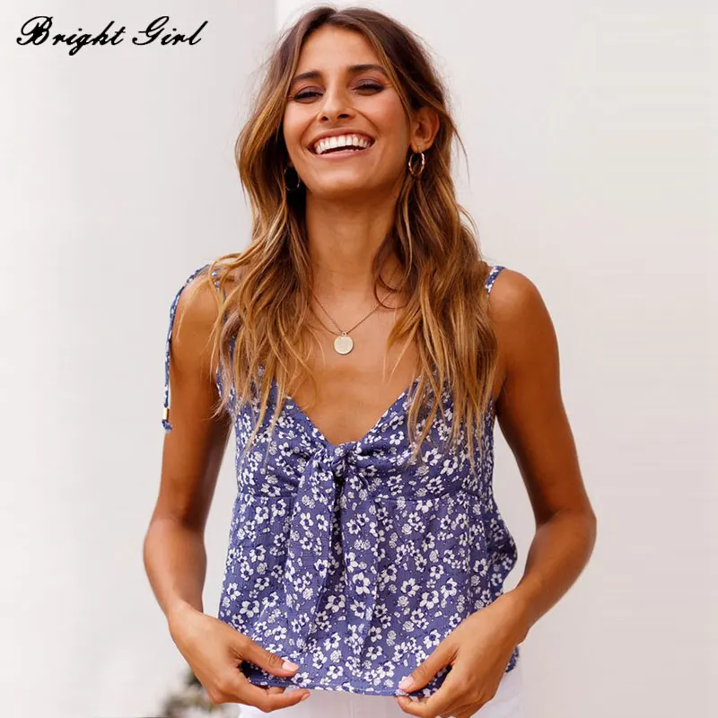 BRIGHT GIRL Лето Топы Для женщин Sexy v-образным вырезом жилет одежда с бантом женские