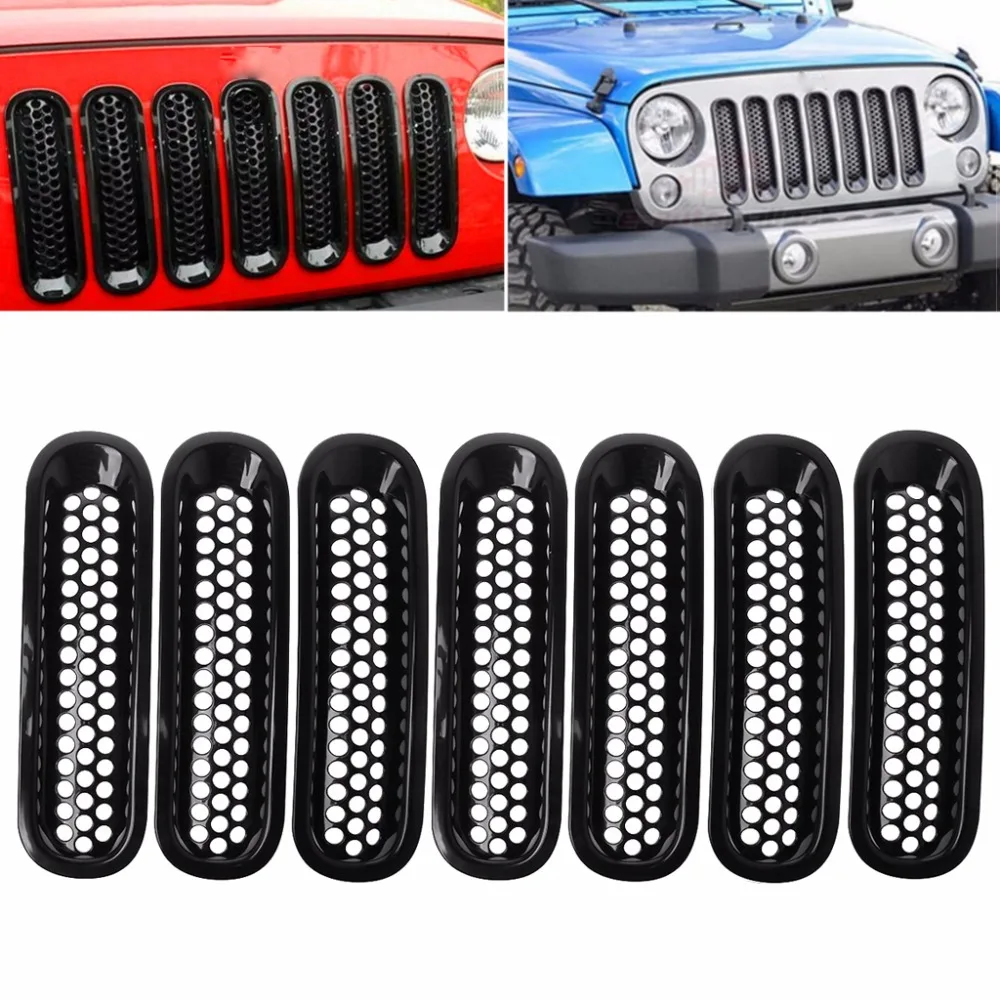 7 шт. для 2007 2017 Jeep Wrangler JK матовая Черная передняя Решетка Вставка сетчатая решетка