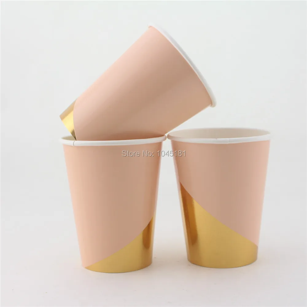 Розовые салатные тарелки для торта и напитки конфетные чашки вечеринок золотая