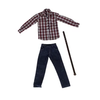 16 scale male clothes for 12 inch action figure red plaid long sleeve shirt jeans suit dolls casually cool outfits clothing set