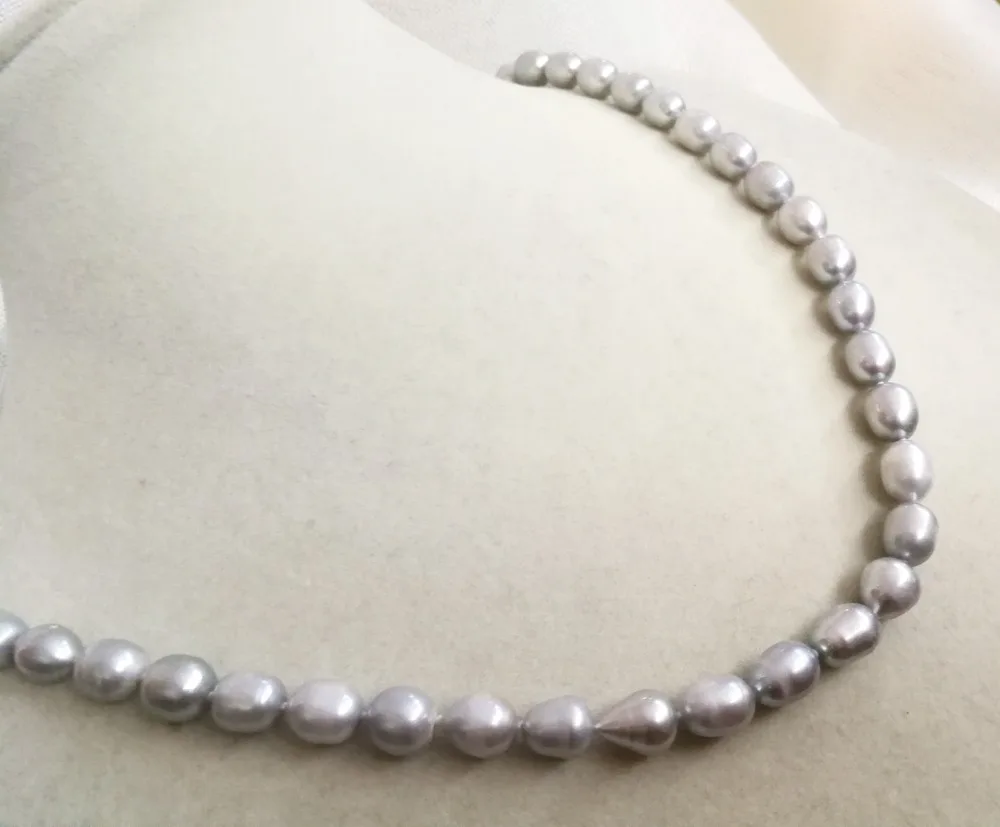 

Ожерелье женское из натурального пресноводного жемчуга, овальное круглое ожерелье 10 мм серого цвета с культивированным пресноводным жемчугом 42 см 17 дюймов, ручная работа, подарок