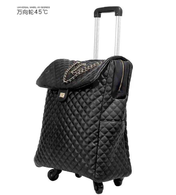black Carrylove 1" 20" дюймов Дамская кожаная сумка на колесиках, чемодан, багажная сумка для женщин - Цвет: black