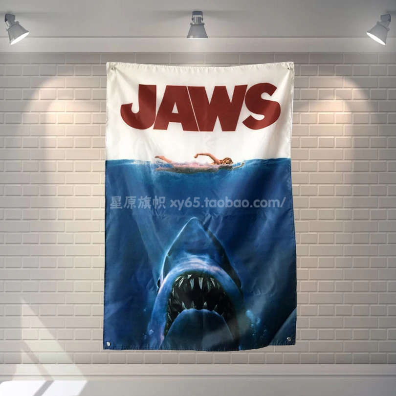

"JAWS" Classic Movies Cloth Flag Banners & Accessories Poster Bar Billiards Hall Studio Theme Wall Hanging Decoration