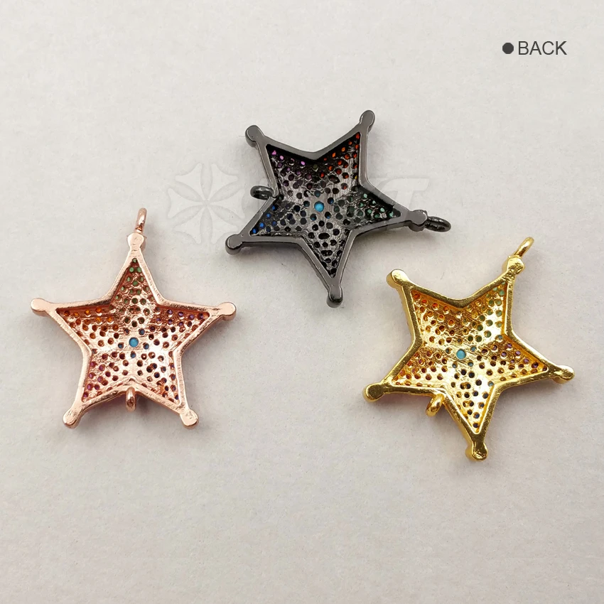 JF152 Amazing Charms Star Shape Pendant With Colorful Cubic Zircon Inside For Women Necklace Making ZC Micro Pave Findings 25mm | Украшения