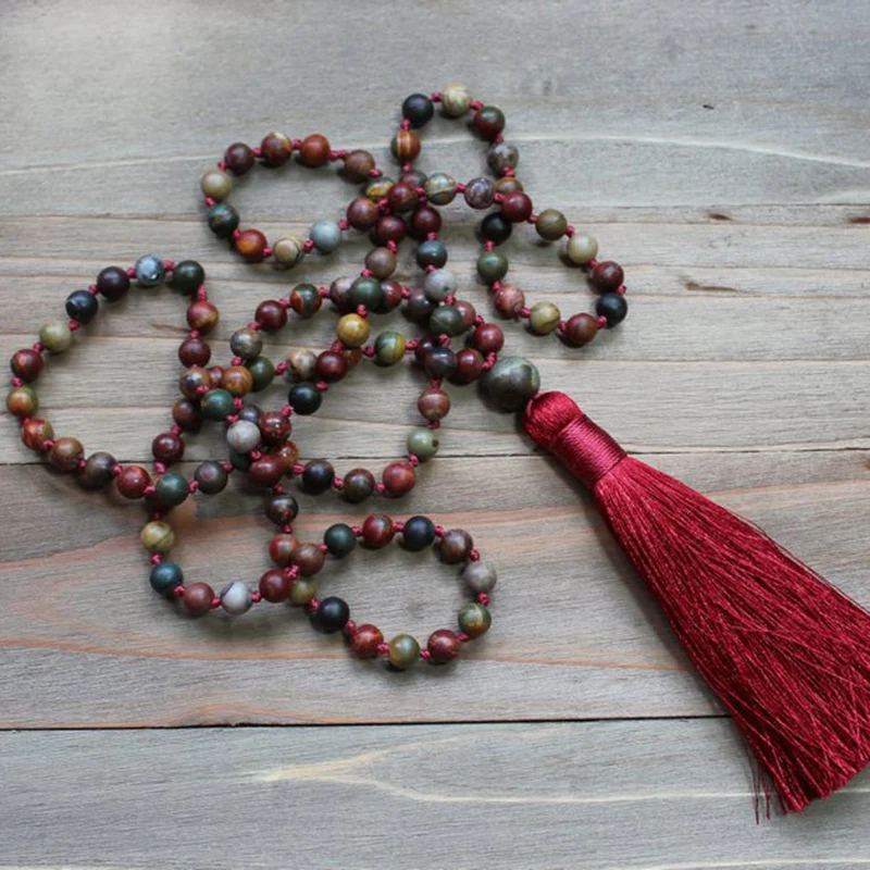 Ожерелье с Красной кисточкой для женщин 108 Mala Beads ожерелье в стиле бохо ювелирное