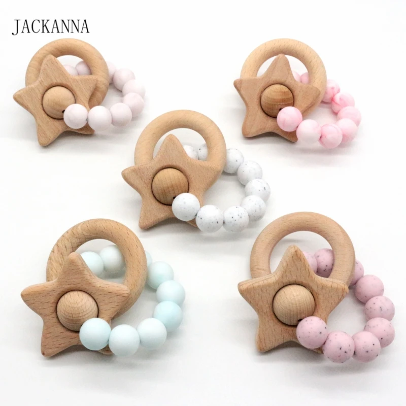 Детский силиконовый браслет для прорезывающихся зубов органический деревянный