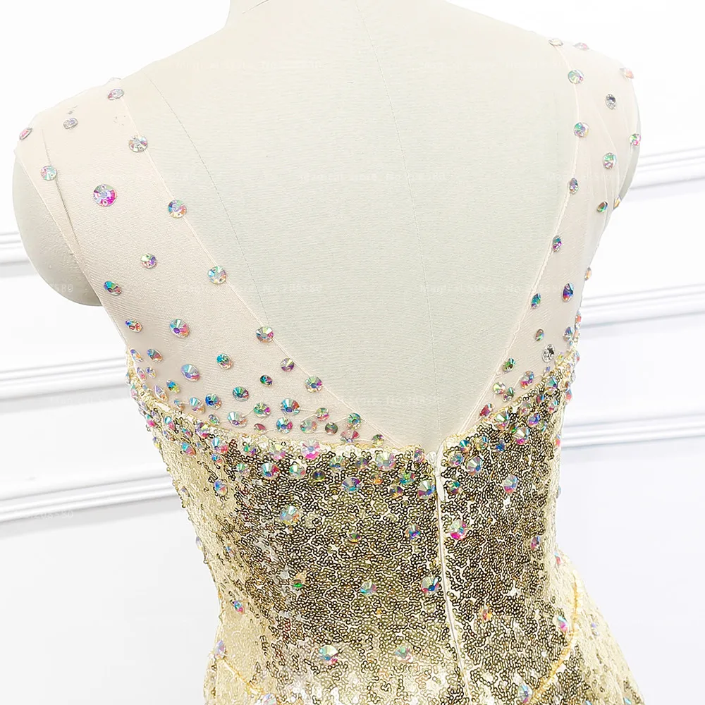 Китай Короткие блесток Bling золота коктейльное платье Оболочка халат де коктейль