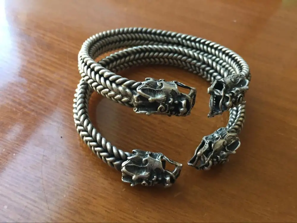 Горячая продажа! Тибет серебро пара резной дракон мужской браслет AAA T067 |