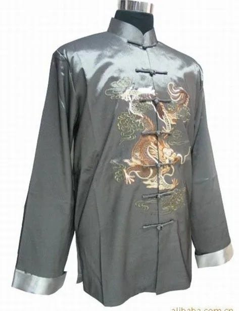 Черного цвета в винтажном китайском стиле для мужчин шелковый атлас вышивка