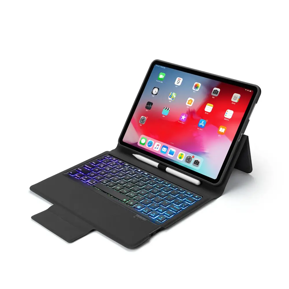 Кожаный чехол с Bluetooth клавиатурой для iPad Pro 11 дюймов 2018 дюйма подсветкой 7