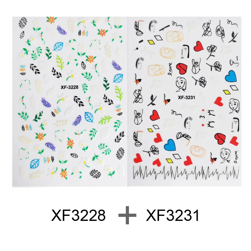 XF3228-XF3231 Addfavor, 2 шт, цветок, лист, милый стикер для ногтей, самоклеющиеся 3D наклейки для дизайна ногтей, наклейка, летнее украшение для ногтей для женщин, девочек, детей - Цвет: XF3228-XF3231