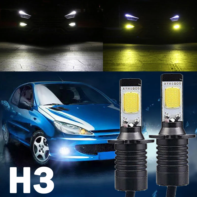 

2pcs/set H3 80W LED Fog Light Driving Bulb Dual Color White Yellow 6000K 3000K