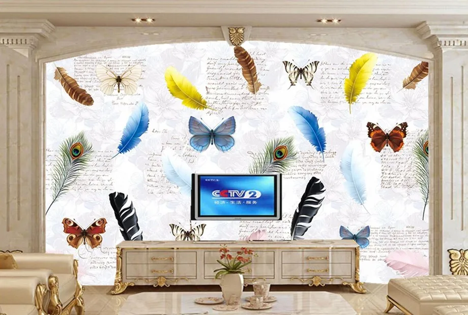 Настенные 3D-обои с красочными перьями бабочками английскими американскими