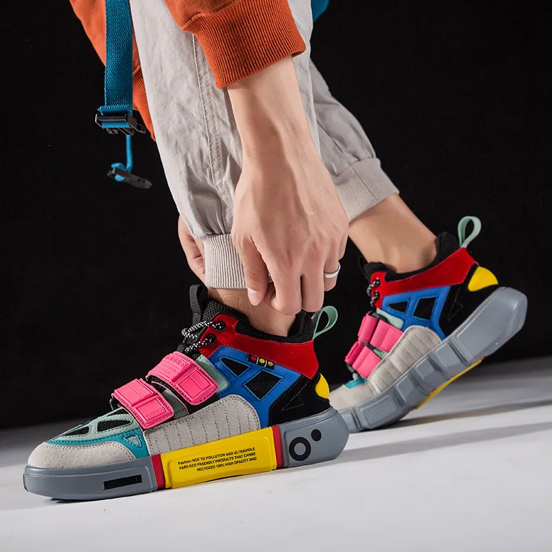 Мужские кроссовки на платформе с высоким берцем застежке-липучках | Обувь