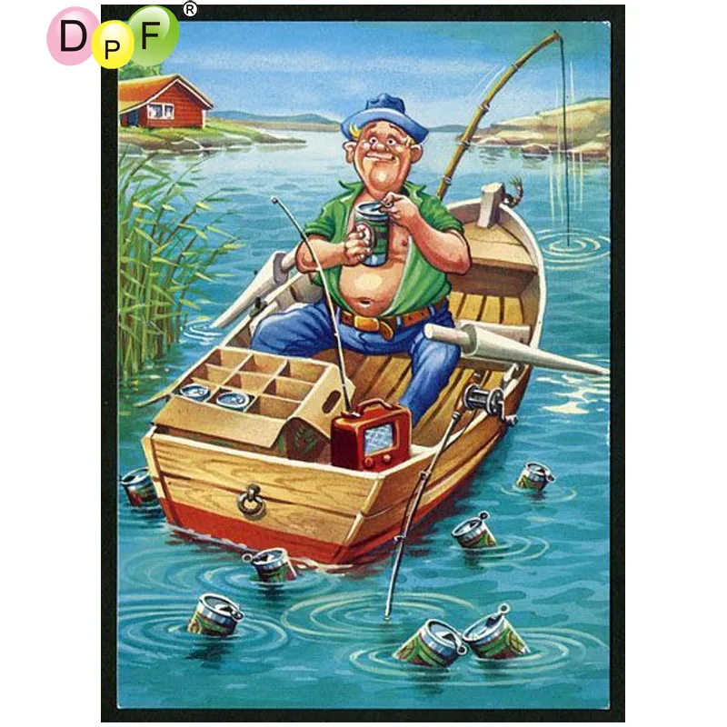DPF DIY Рыбак 5D алмазная вышивка для дома декоративная Бриллиантовая мозаика