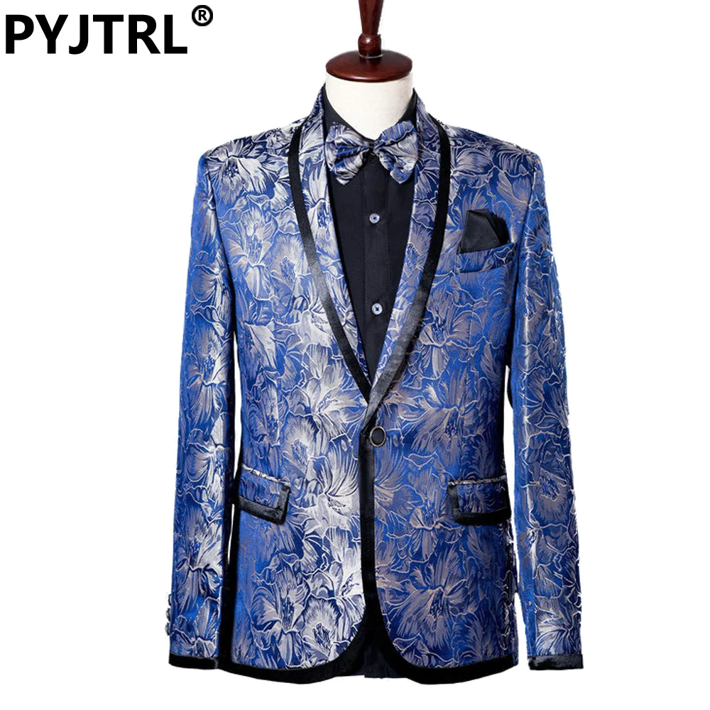 PYJTRL Мужская шаль лацкан Королевский синий цветочный узор студия Presided нарядный