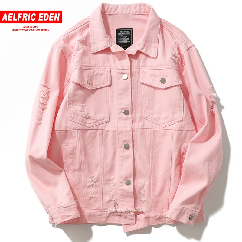 Aelfric Eden розовые рваные осенние потертые повседневные джинсовые куртки для мужчин