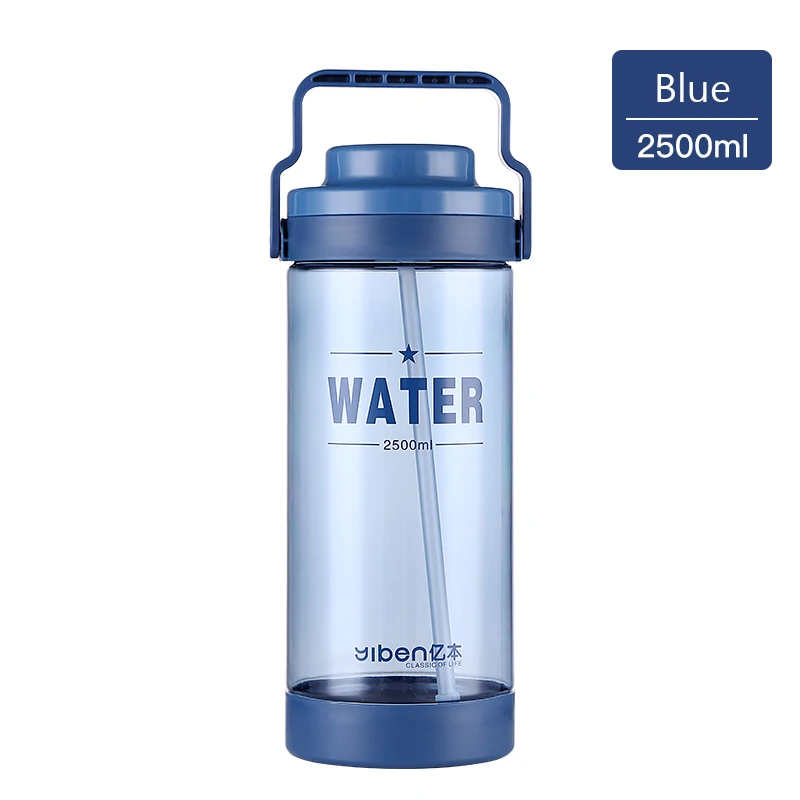 Blue-2500ml 3000 мл бутылка для воды с соломинкой большая емкость пластиковые спортивные бутылки для тренировок кемпинга фитнеса BPA ручка для напитков - Цвет: Blue-2500ml