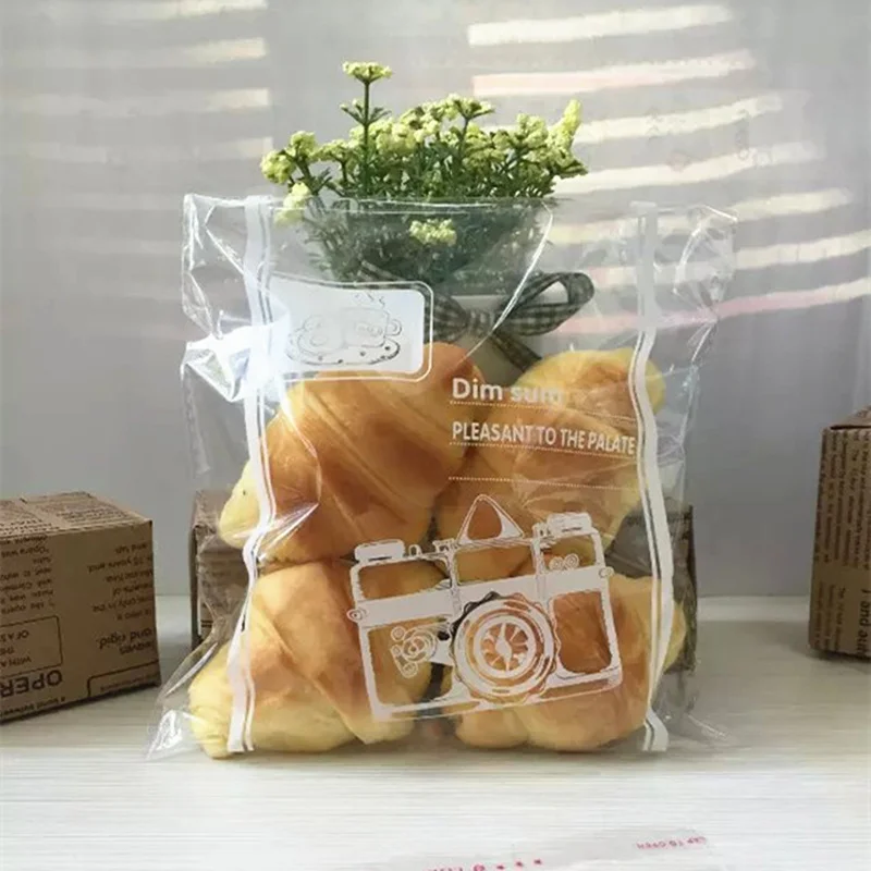 100pcs/lot Self-Adhesive Food Grade Plastic Packing Bag Small Bread Bag For Wedding Party Biscuits Baking Package Supplies