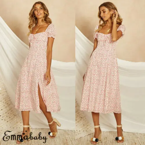Hot Sale 2019 New Dot Off Shoulder Empire Strapless Mid- calf Beach Dress Party evening Summer Women Maxi MIDI | Женская одежда