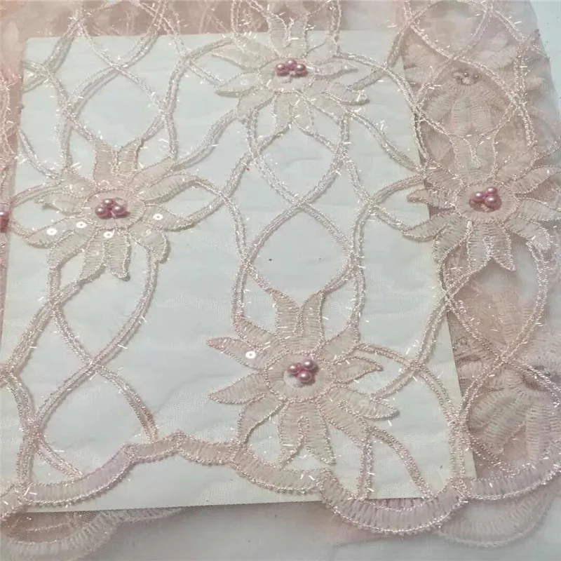 Кружевная ткань небесно-голубого цвета с блестками и вышивкой в африканском