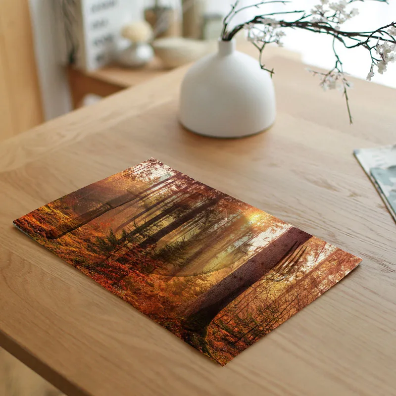 Detailed Landscape Pattern Table Mat Placemat Decoration Forest Napkin Wedding Place Food Supplies | Дом и сад