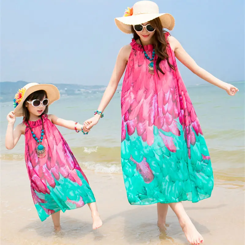 Новинка 2016 платье для матери и дочери Одинаковая одежда длинная богемная летняя