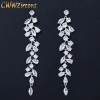 cwwzircons newest cz zirconia crystal leaf long drop dangle earrings for women bridal wedding jewelry accessories gift cz577