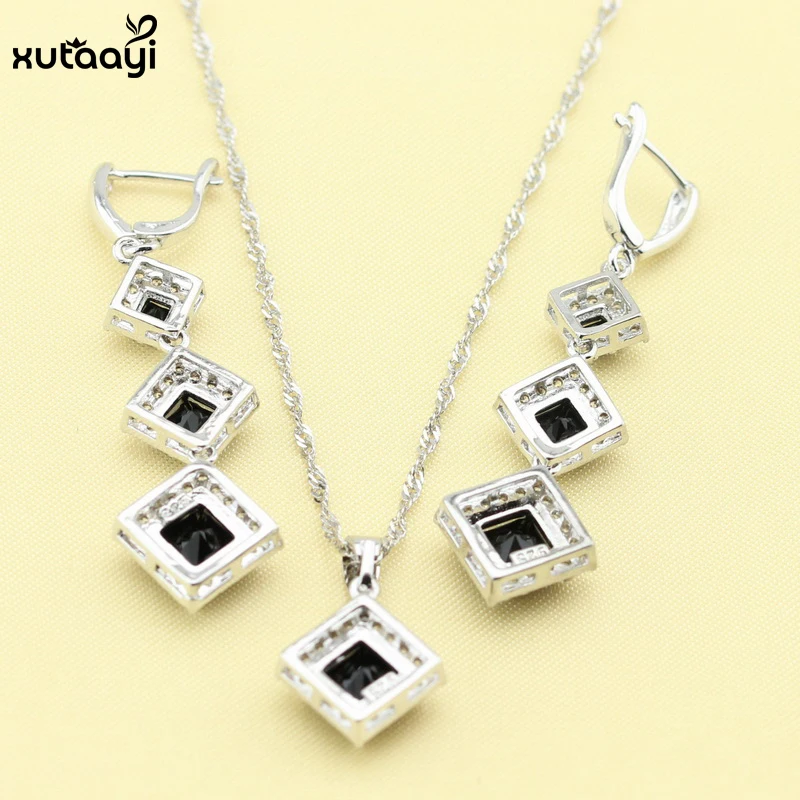 XUTAAYI модные серебряные цветные ювелирные наборы для женщин черное кубическое