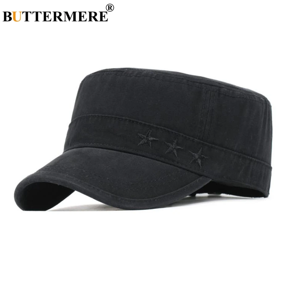 black BUTTERMERE Мужская Военная Кепка s кофейная хлопковая Повседневная Кепка tains шапки женские регулируемые винтажные армейские кепка мужская летняя плоская кепка мужская - Цвет: black