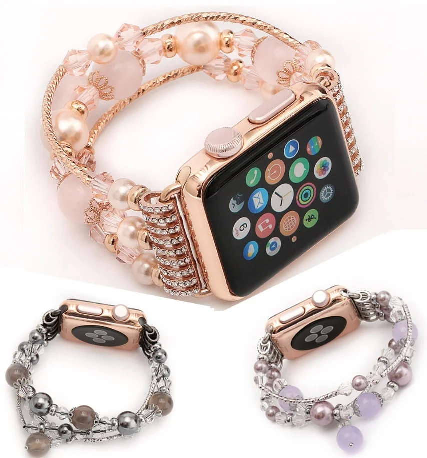 

Band for apple watch 38 42mm series 4 3 2 1 luxury agate design with flexible spiral cord strap for iwatch fashion wrist woman