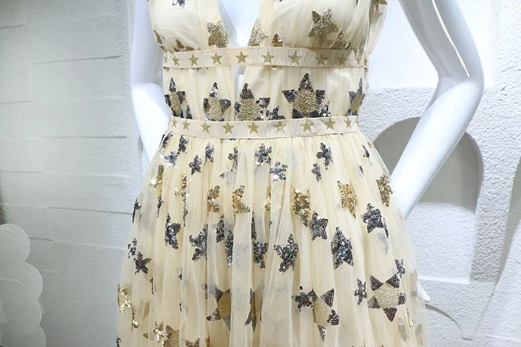 2017 новое летнее платье сексуальные Звездные бусины Jacobs Глубокий V платья