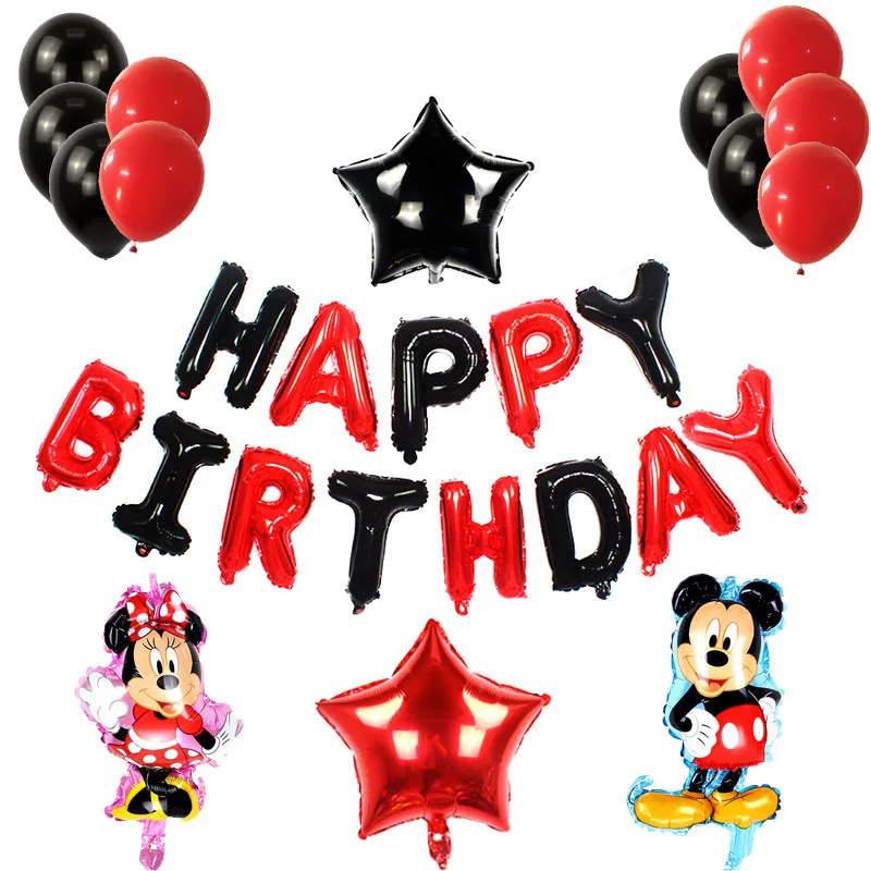 HBD MK SET1 Минни Микки День рождения в виде торта праздничные шары украшения для взрослых 18 день рождения украшения красные/черные буквы Микки латексные шары - Цвет: HBD MK SET1