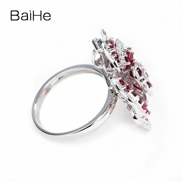 BAIHE Твердое 14 к белое золото сертифицировано H/SI-SI3 0.70ct натуральные бриллианты и около 2.5ct Rubis женское модное Ювелирное кольцо