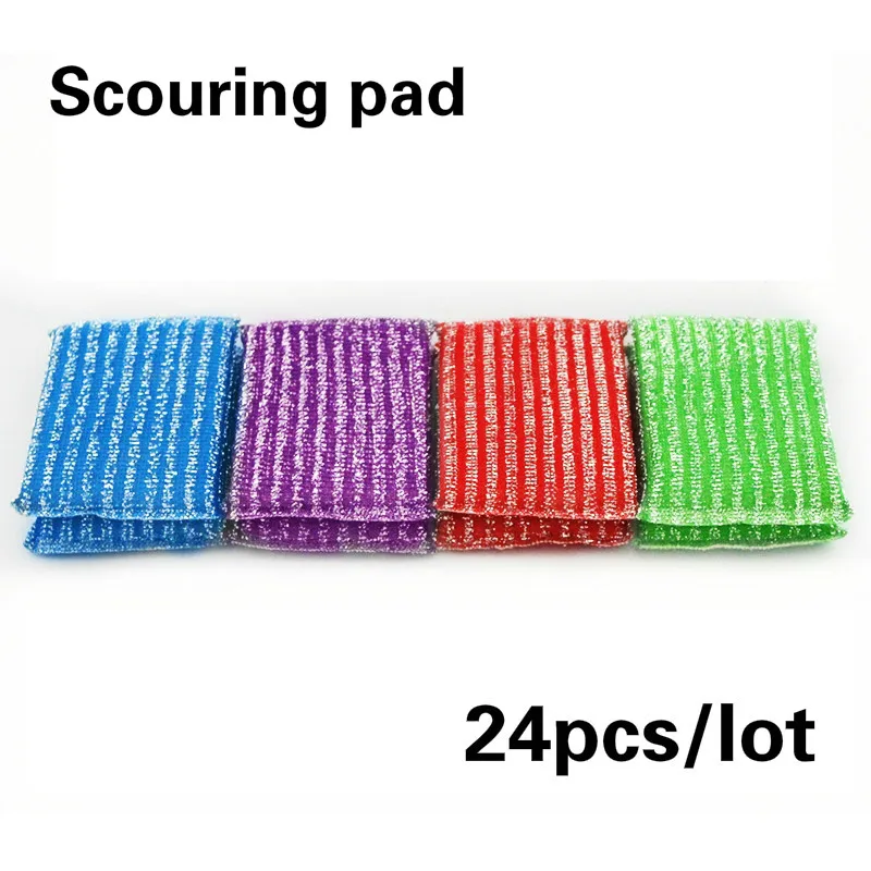 

24psc/lot Scouring Pads Kitchen Dishwashing Sponges Household Cleaning Cloth Strong Stains Sponge Durable Brush Pot Scouring Pad