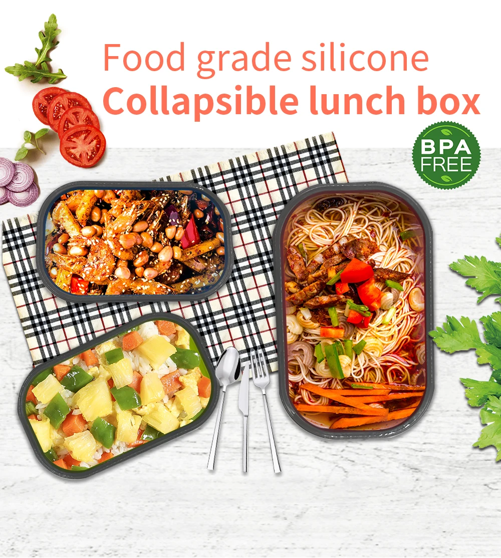 Silicone Bento Lunch Box Food Container Food Storage Collapsible Portable Container Lunch Food Box For School kids Outdoors