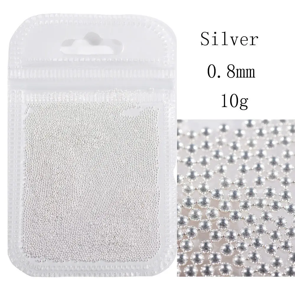 0.8mm silver Украшения для нейл-арта 0,6-2,0 мм мини-икра из нержавеющей стали 10 г Стальные Бусины 3D микро шариковые художественные талисманы для ногтей инструмент для маникюра - Цвет: 0.8mm silver