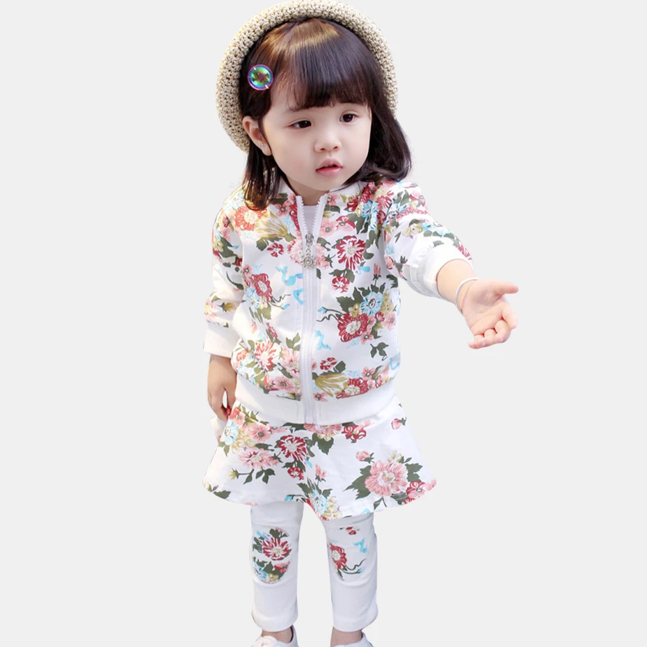 Одежда для малышей осенний комплект куртка с длинными рукавами и цветочным