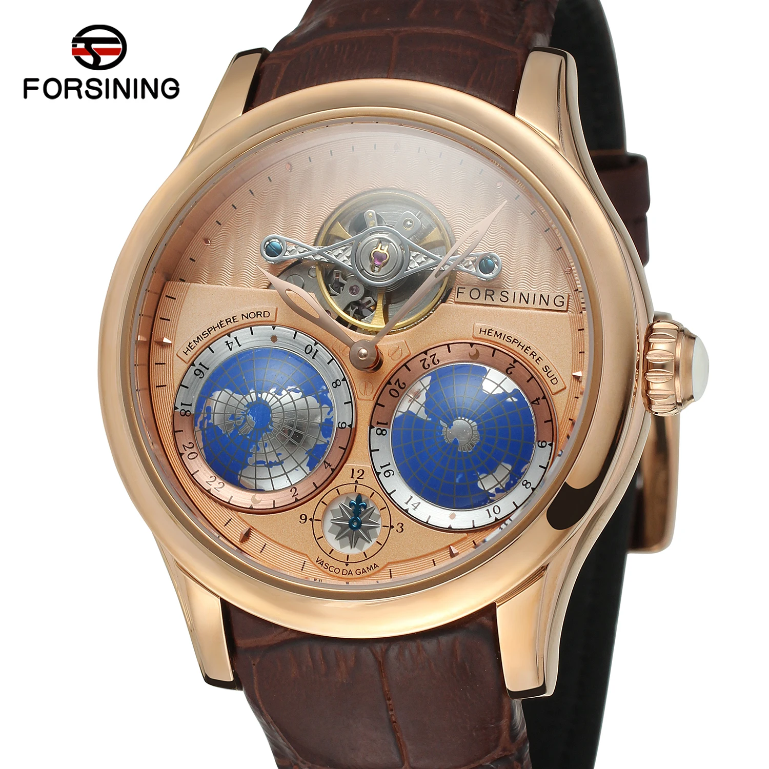 Часы наручные мужские механические водонепроницаемые до 30 м с кожаным ремешком |