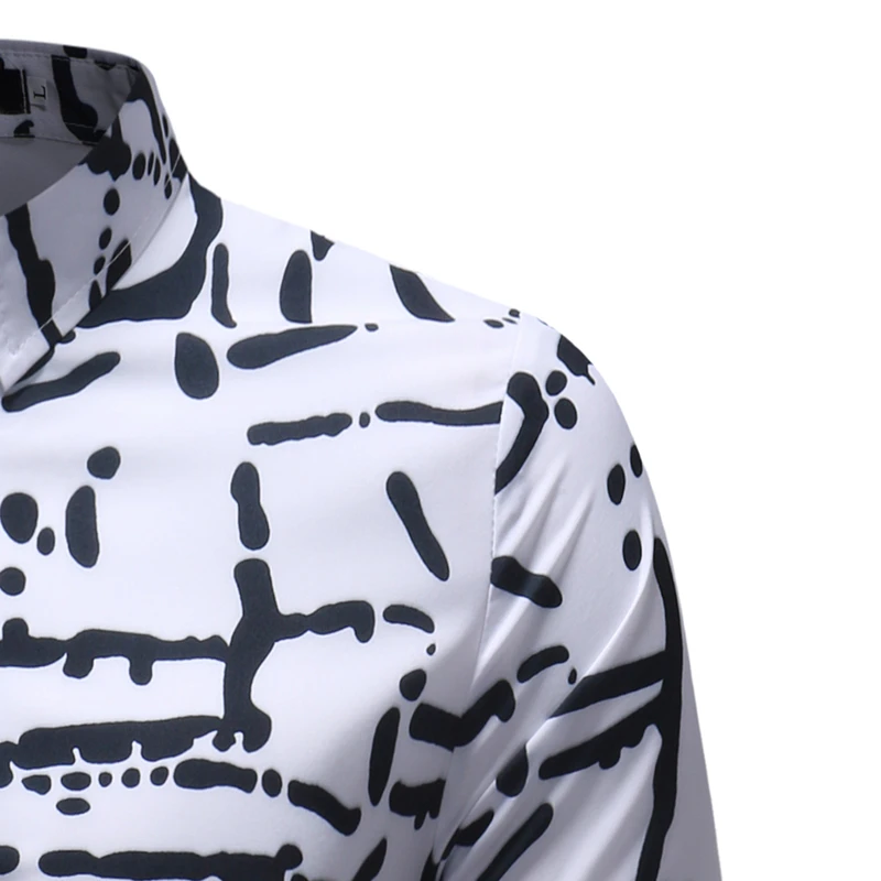 Весенние новые черные мужские рубашки с длинным рукавом принтом большие размеры