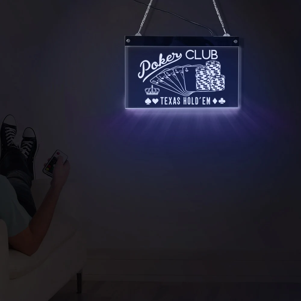 Poker Club Game Room LED Hanging Wall Sign Plaque Texas Holdɾm Chips And Gambling Acrylic Board Lighting Neon Signage | Дом и сад