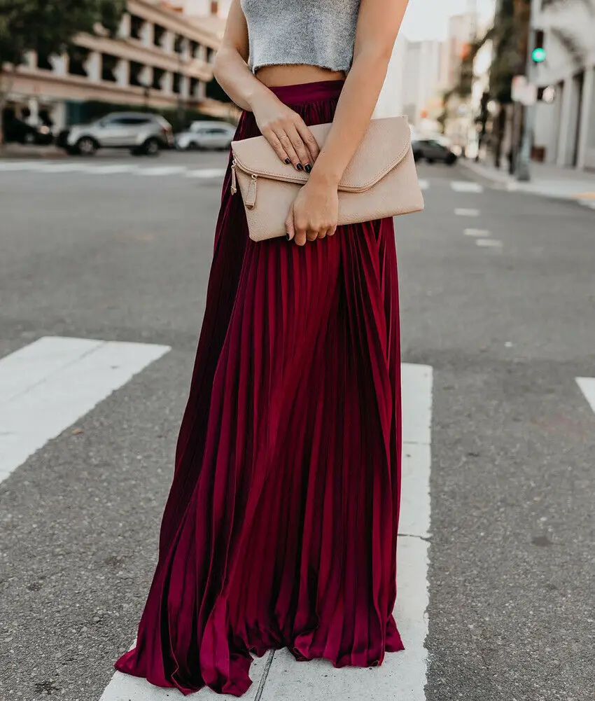 Для женщин Boho шифон длинная юбка макси женские пляжные Высокая юбка для офиса плиссированные Повседневный Сарафан Mulheres сделать партия Boho Praia
